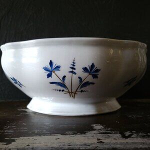 Large Antique Limoges Bowl Hand-Painted Cornflowers, J. Garfinckel Washington DC
